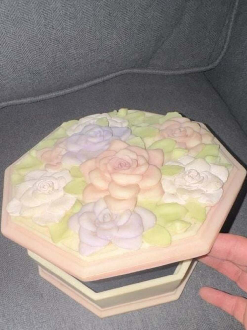Vintage Resin Box Jewelry Box Octagon 7.5" 3in High Remote Storage - ,